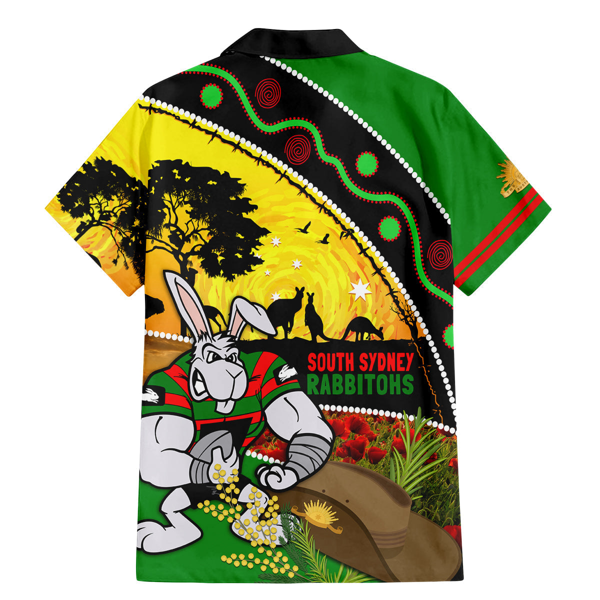 Rabbitohs ANZAC Day Family Matching Mermaid Dress and Hawaiian Shirt Souths Mascot Rosemary Starring Night Style