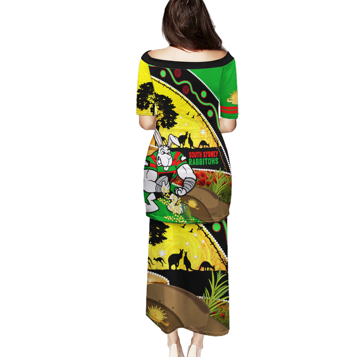 Rabbitohs ANZAC Day Family Matching Puletasi and Hawaiian Shirt Souths Mascot Rosemary Starring Night Style