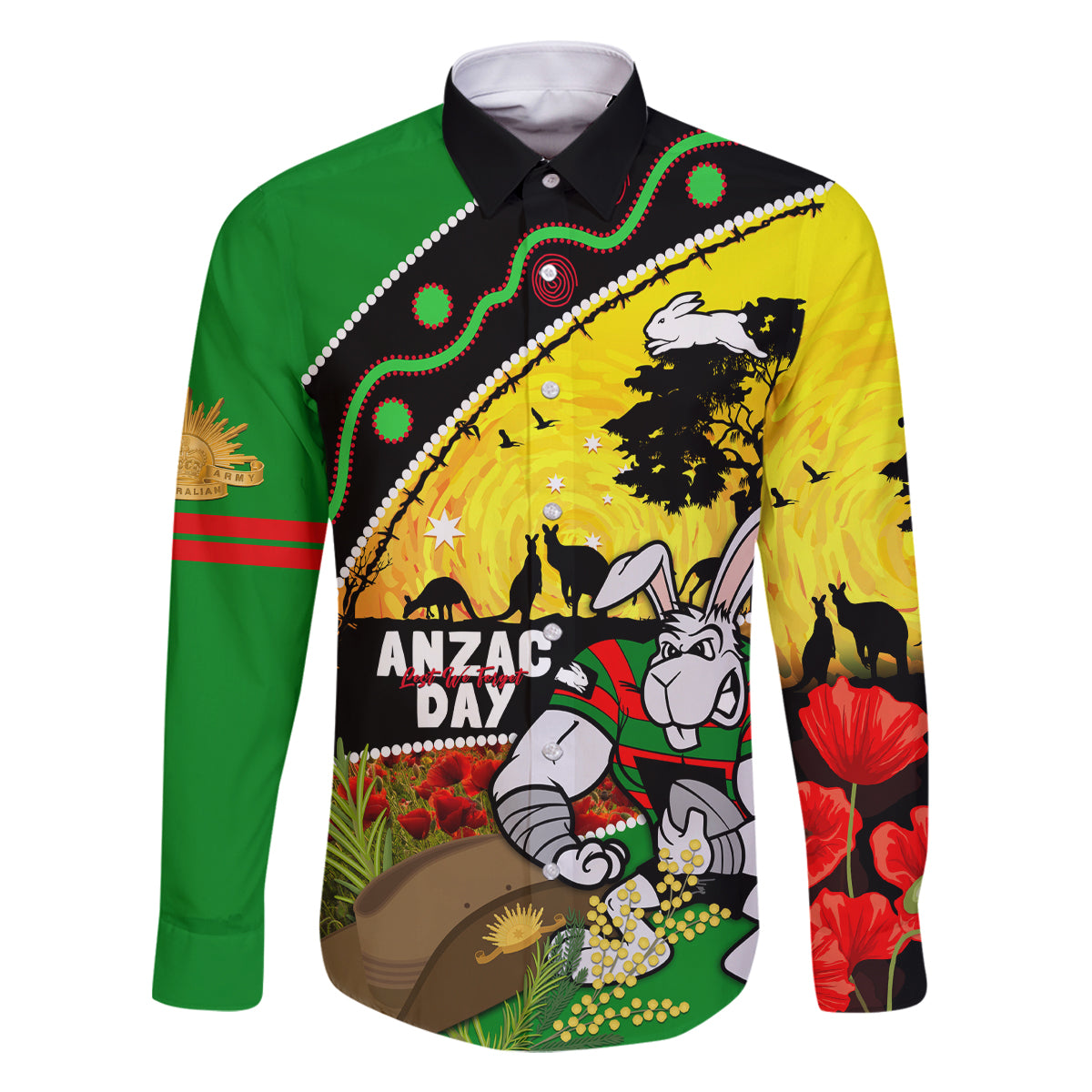 Rabbitohs ANZAC Day Family Matching Tank Maxi Dress and Hawaiian Shirt Souths Mascot Rosemary Starring Night Style