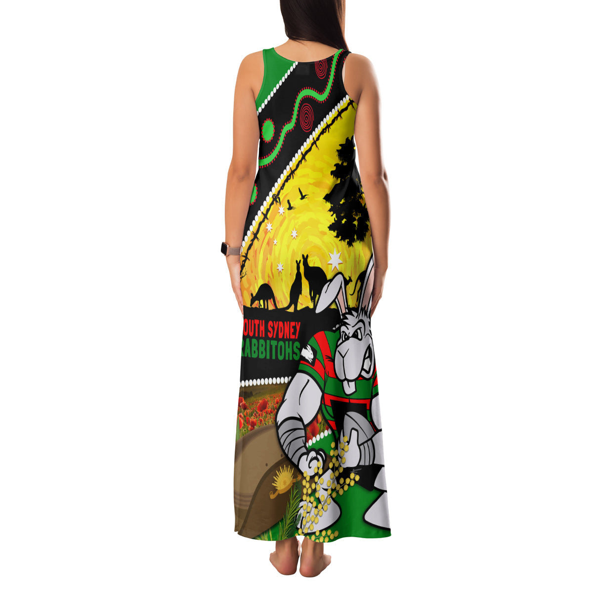 Rabbitohs ANZAC Day Family Matching Tank Maxi Dress and Hawaiian Shirt Souths Mascot Rosemary Starring Night Style