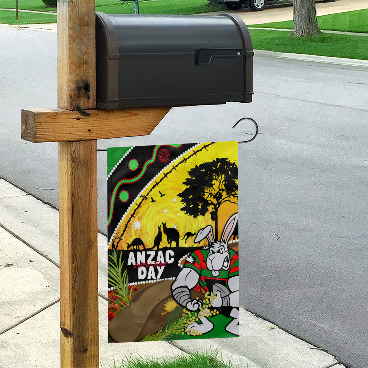 Rabbitohs ANZAC Day Garden Flag Souths Mascot Rosemary Starring Night Style - Vibe Hoodie Shop