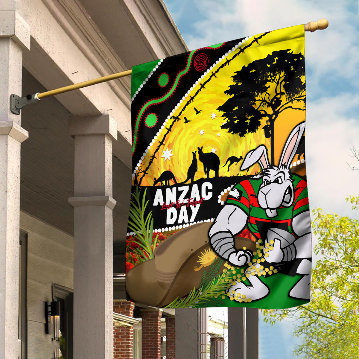 Rabbitohs ANZAC Day Garden Flag Souths Mascot Rosemary Starring Night Style - Vibe Hoodie Shop