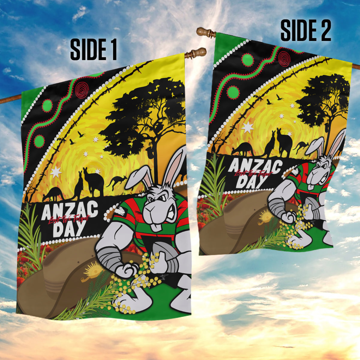 Rabbitohs ANZAC Day Garden Flag Souths Mascot Rosemary Starring Night Style - Vibe Hoodie Shop