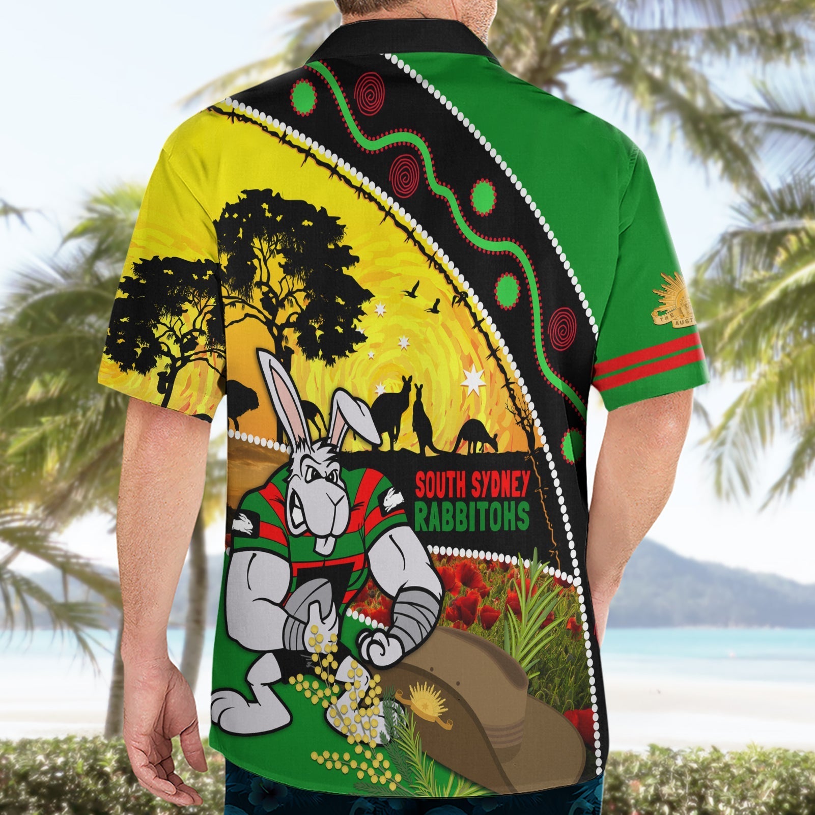 Rabbitohs ANZAC Day Hawaiian Shirt Souths Mascot Rosemary Starring Night Style - Vibe Hoodie Shop