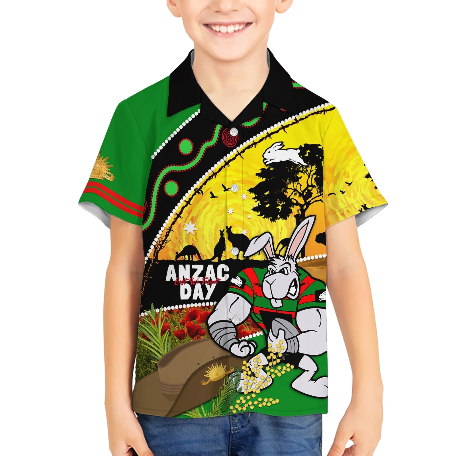 Rabbitohs ANZAC Day Hawaiian Shirt Souths Mascot Rosemary Starring Night Style - Vibe Hoodie Shop