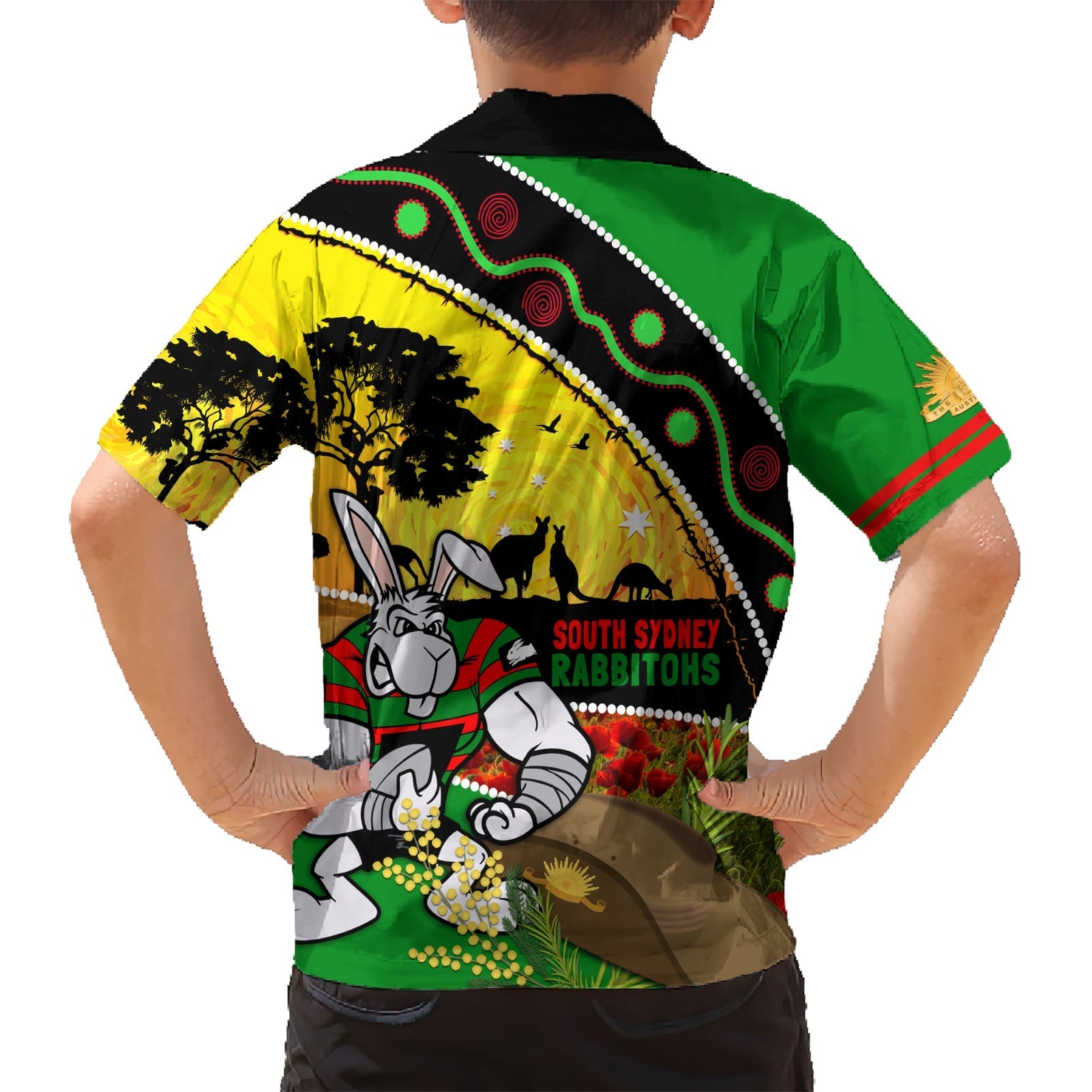 Rabbitohs ANZAC Day Hawaiian Shirt Souths Mascot Rosemary Starring Night Style - Vibe Hoodie Shop