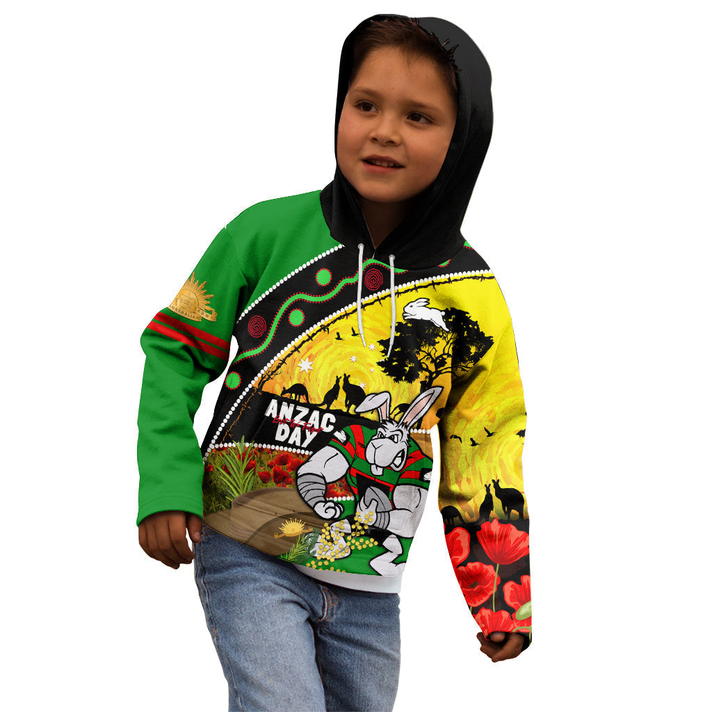 Rabbitohs ANZAC Day Kid Hoodie Souths Mascot Rosemary Starring Night Style - Vibe Hoodie Shop