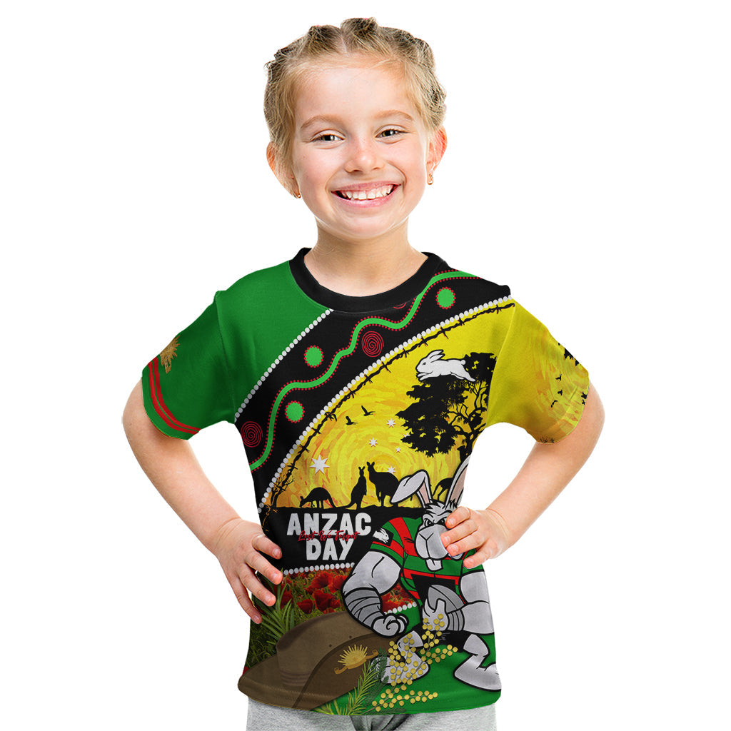 Rabbitohs ANZAC Day Kid T Shirt Souths Mascot Rosemary Starring Night Style - Vibe Hoodie Shop