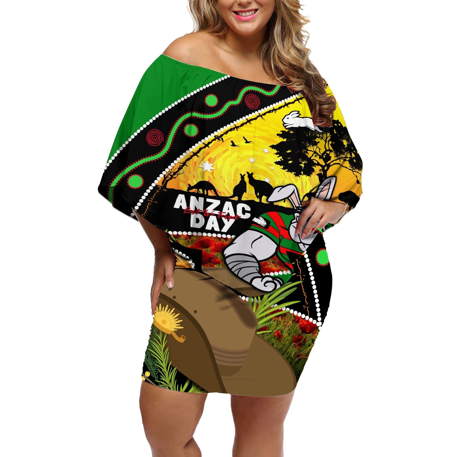 Rabbitohs ANZAC Day Off Shoulder Short Dress Souths Mascot Rosemary Starring Night Style
