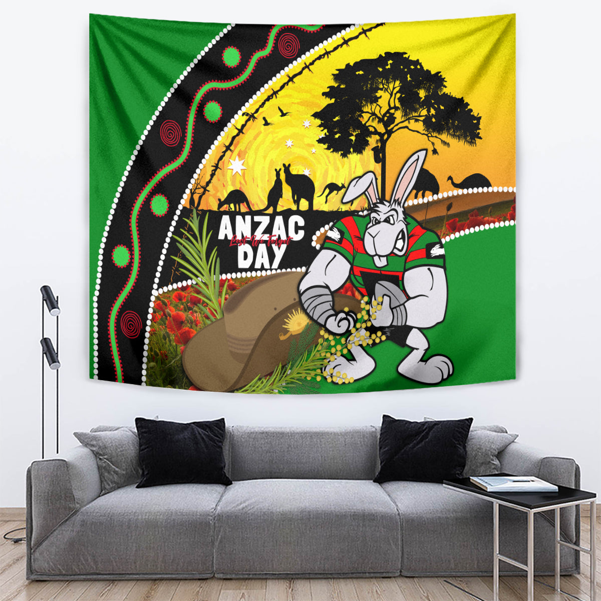 Rabbitohs ANZAC Day Tapestry Souths Mascot Rosemary Starring Night Style - Vibe Hoodie Shop