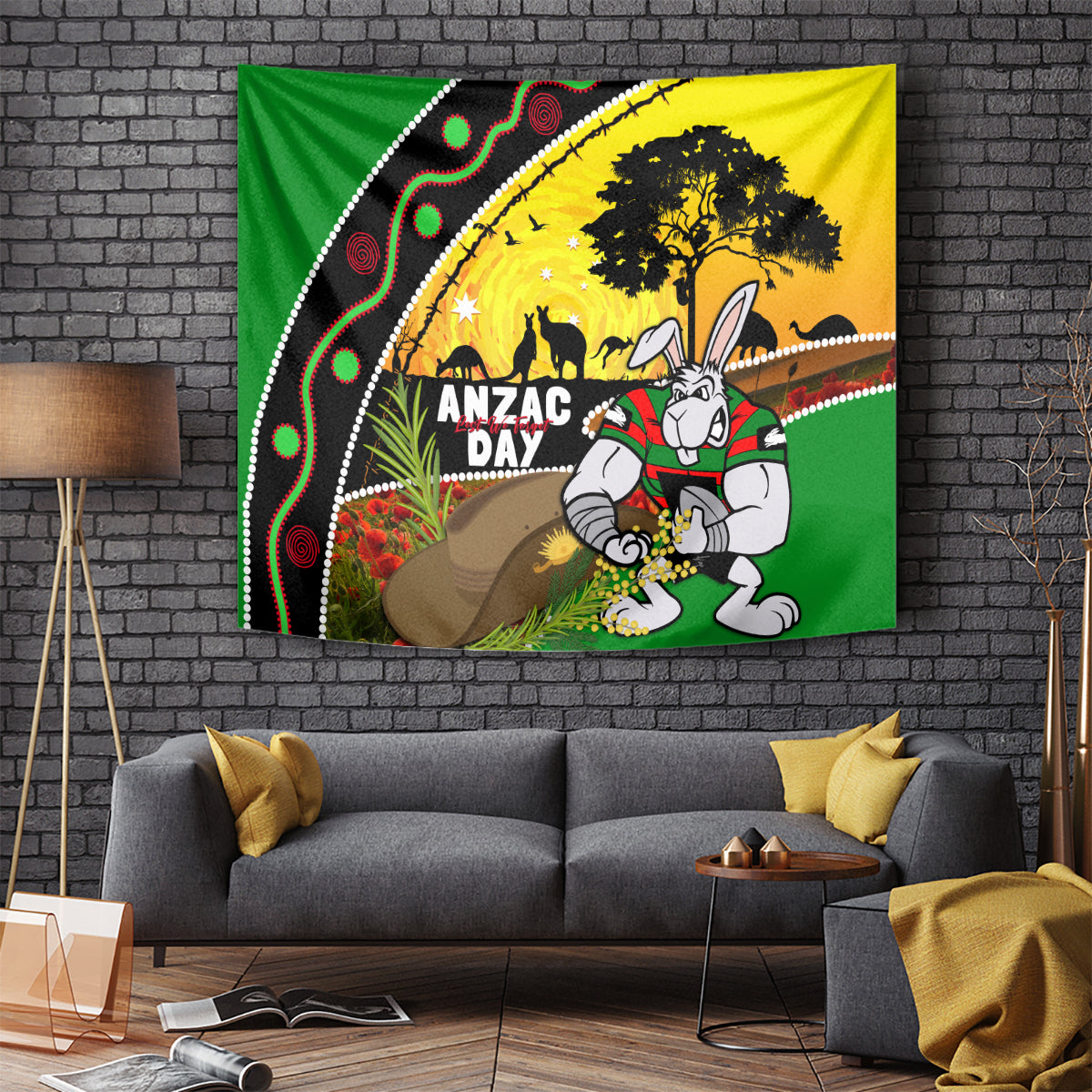 Rabbitohs ANZAC Day Tapestry Souths Mascot Rosemary Starring Night Style - Vibe Hoodie Shop