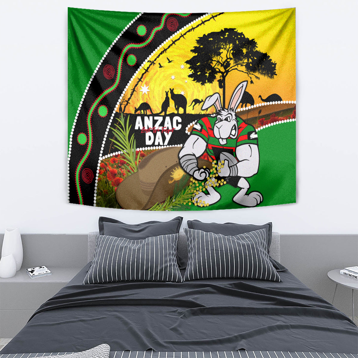 Rabbitohs ANZAC Day Tapestry Souths Mascot Rosemary Starring Night Style - Vibe Hoodie Shop