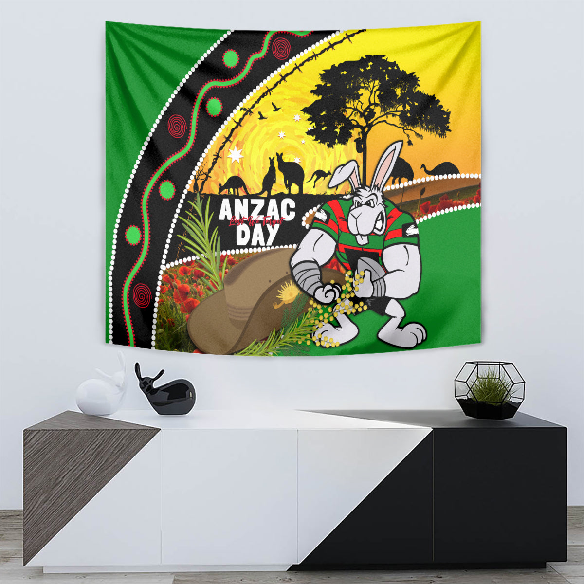 Rabbitohs ANZAC Day Tapestry Souths Mascot Rosemary Starring Night Style - Vibe Hoodie Shop