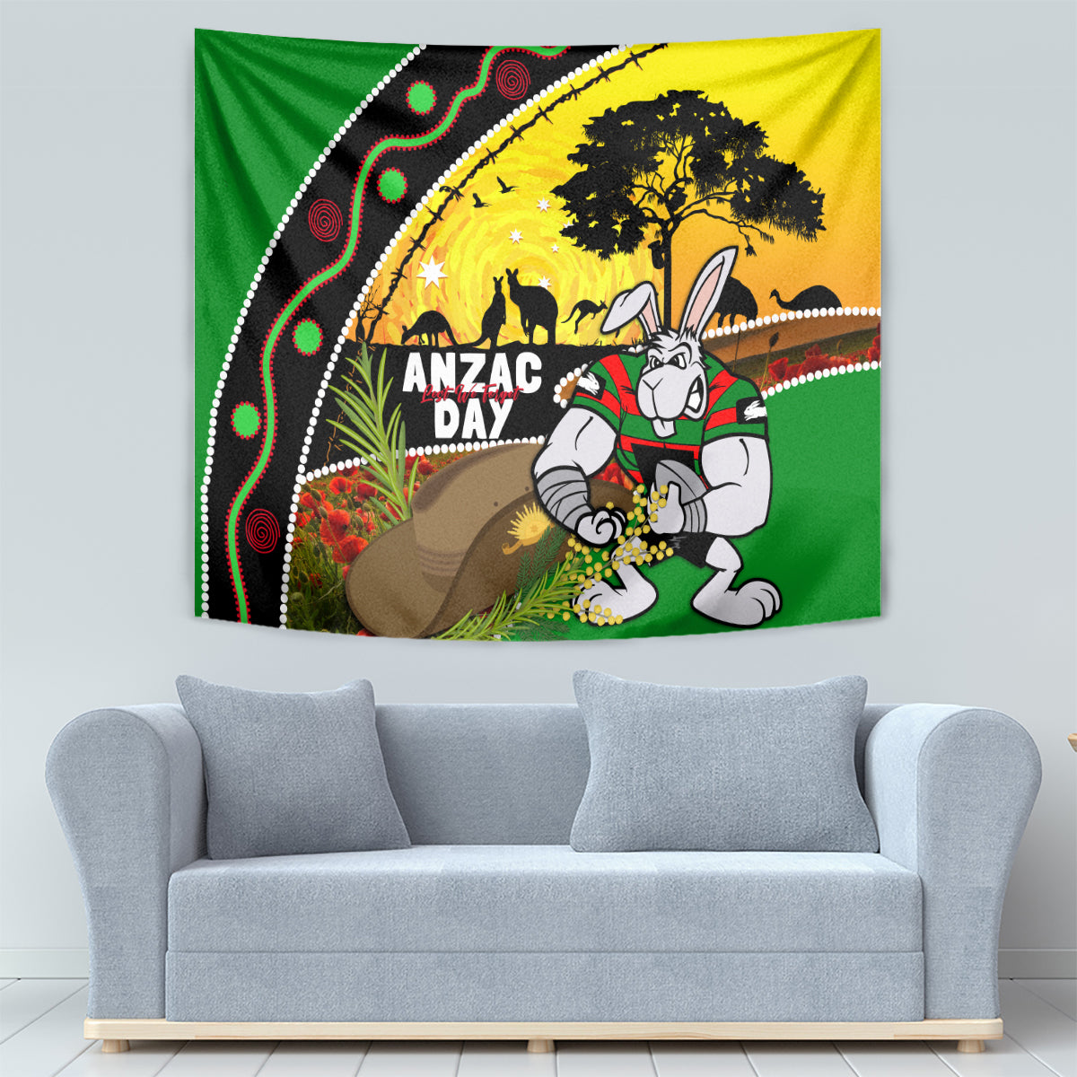 Rabbitohs ANZAC Day Tapestry Souths Mascot Rosemary Starring Night Style - Vibe Hoodie Shop