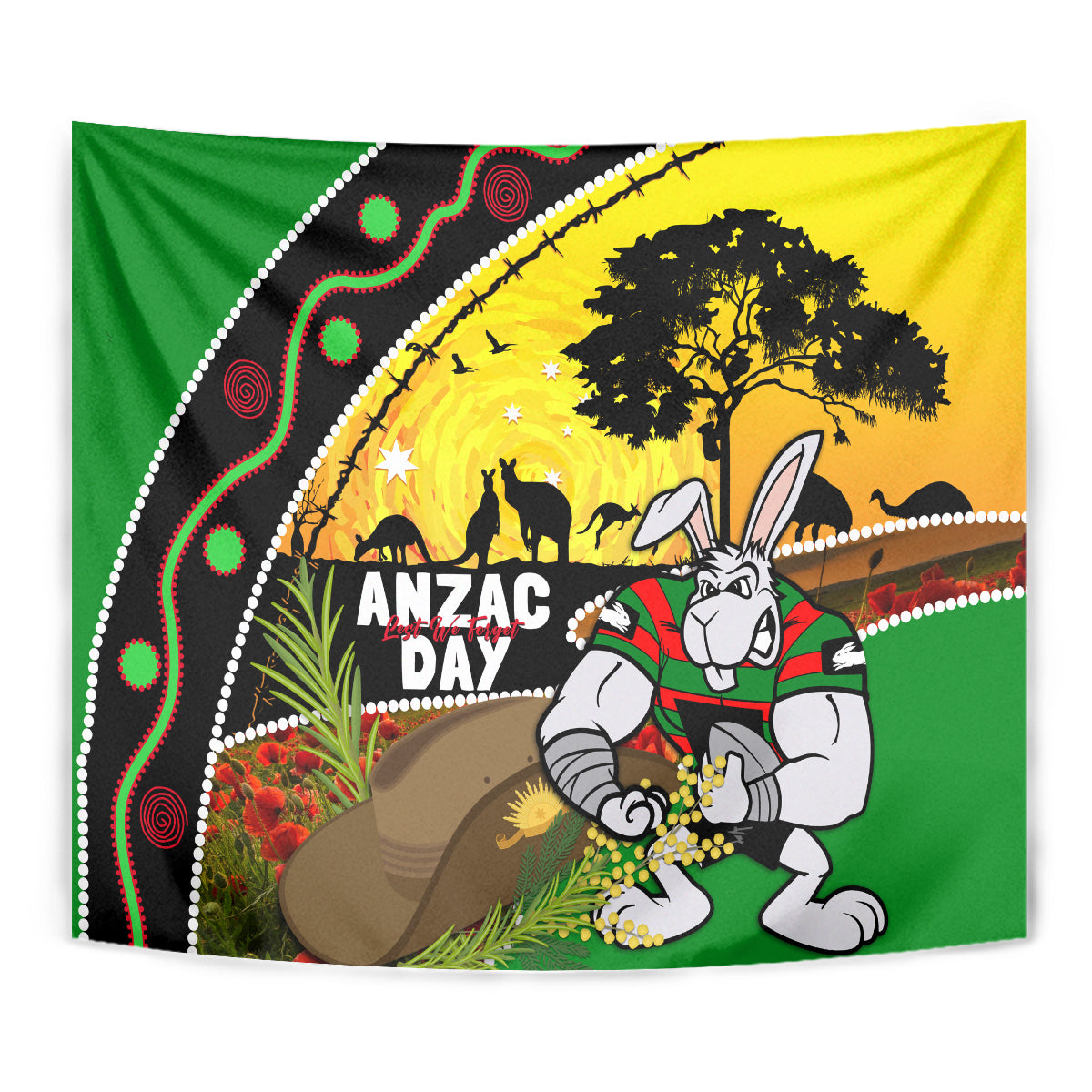 Rabbitohs ANZAC Day Tapestry Souths Mascot Rosemary Starring Night Style - Vibe Hoodie Shop