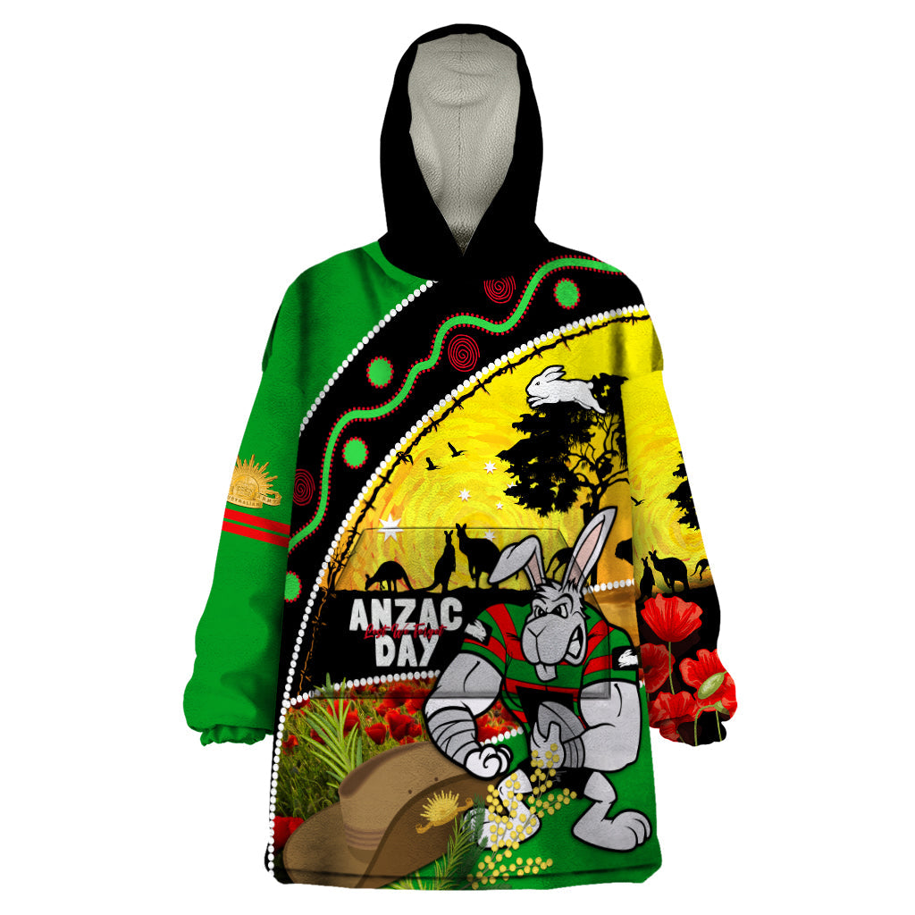 Rabbitohs ANZAC Day Wearable Blanket Hoodie Souths Mascot Rosemary Starring Night Style - Vibe Hoodie Shop