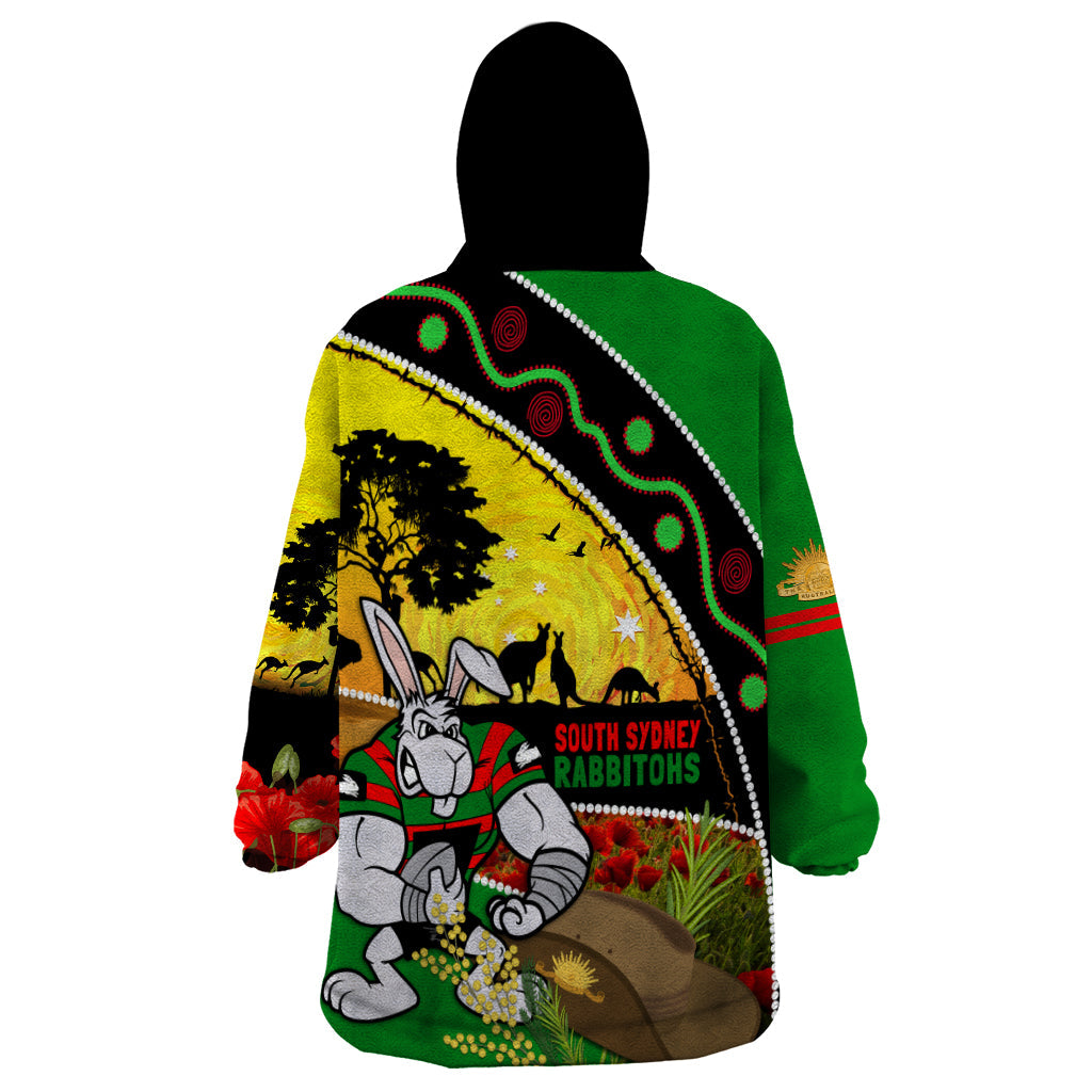 Rabbitohs ANZAC Day Wearable Blanket Hoodie Souths Mascot Rosemary Starring Night Style - Vibe Hoodie Shop