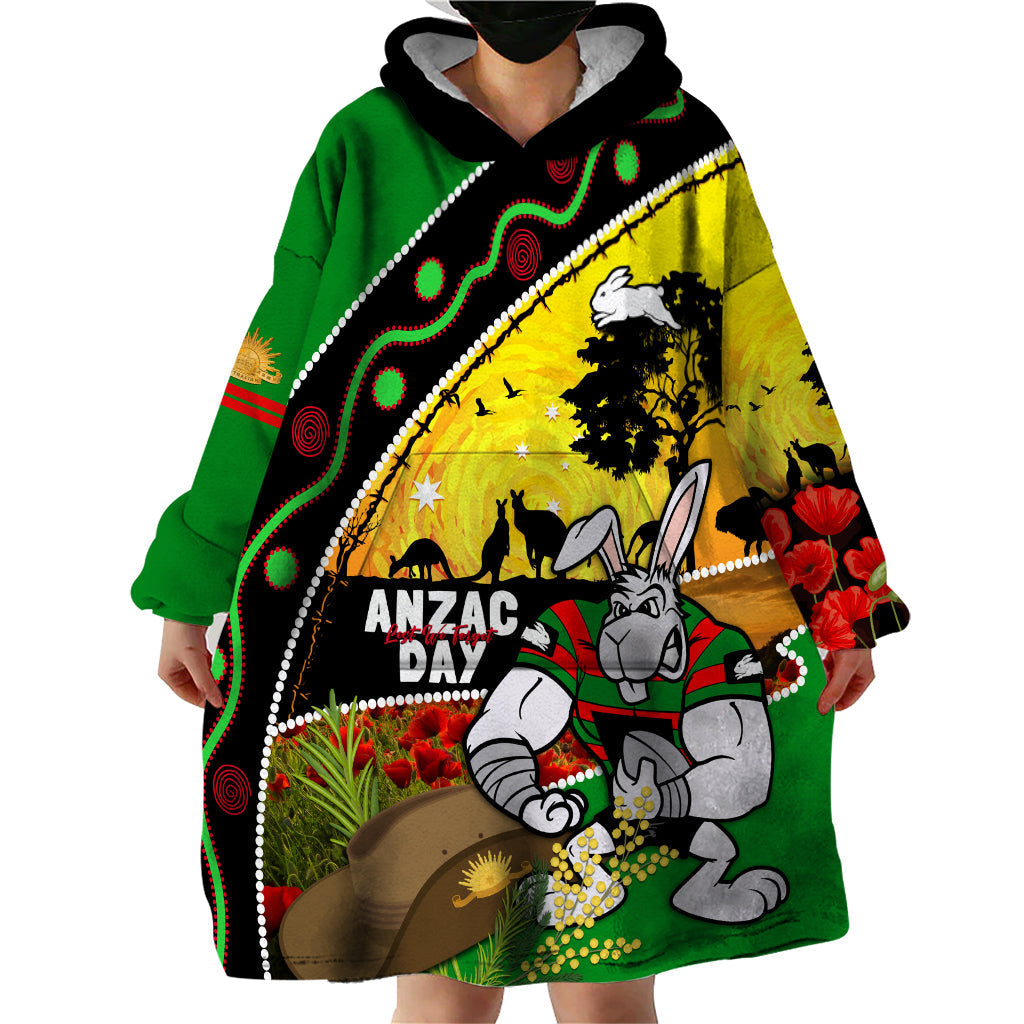 Rabbitohs ANZAC Day Wearable Blanket Hoodie Souths Mascot Rosemary Starring Night Style - Vibe Hoodie Shop