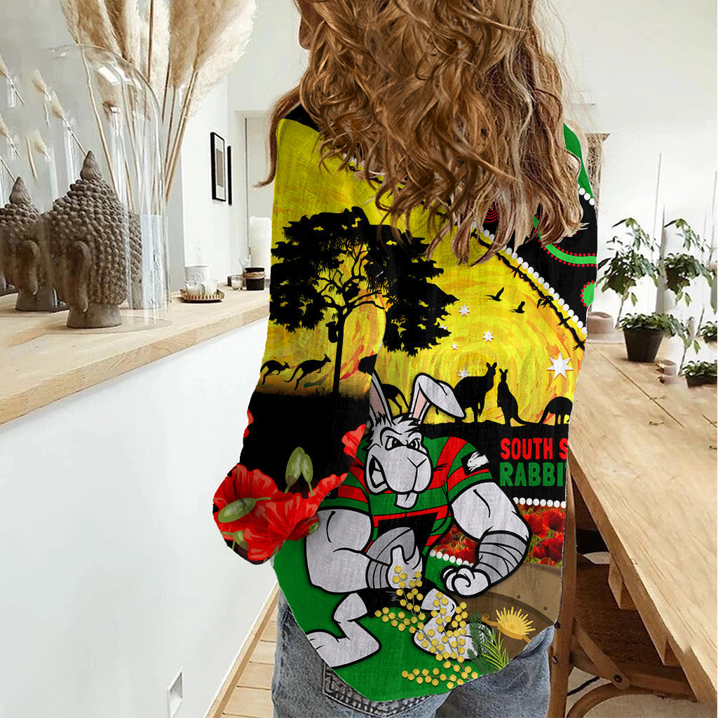 Rabbitohs ANZAC Day Women Casual Shirt Souths Mascot Rosemary Starring Night Style - Vibe Hoodie Shop