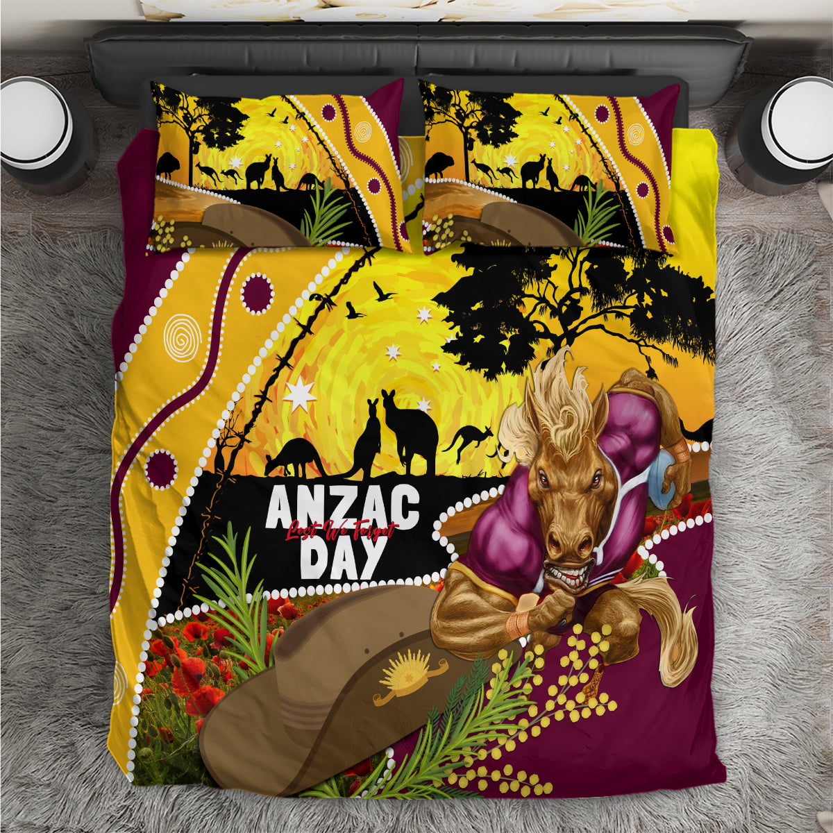 Broncos ANZAC Day Bedding Set Mascot Rosemary Starring Night Style - Vibe Hoodie Shop