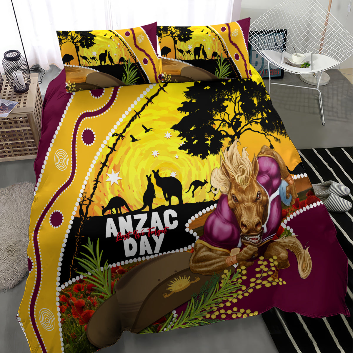Broncos ANZAC Day Bedding Set Mascot Rosemary Starring Night Style - Vibe Hoodie Shop