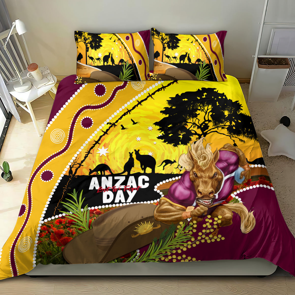 Broncos ANZAC Day Bedding Set Mascot Rosemary Starring Night Style - Vibe Hoodie Shop
