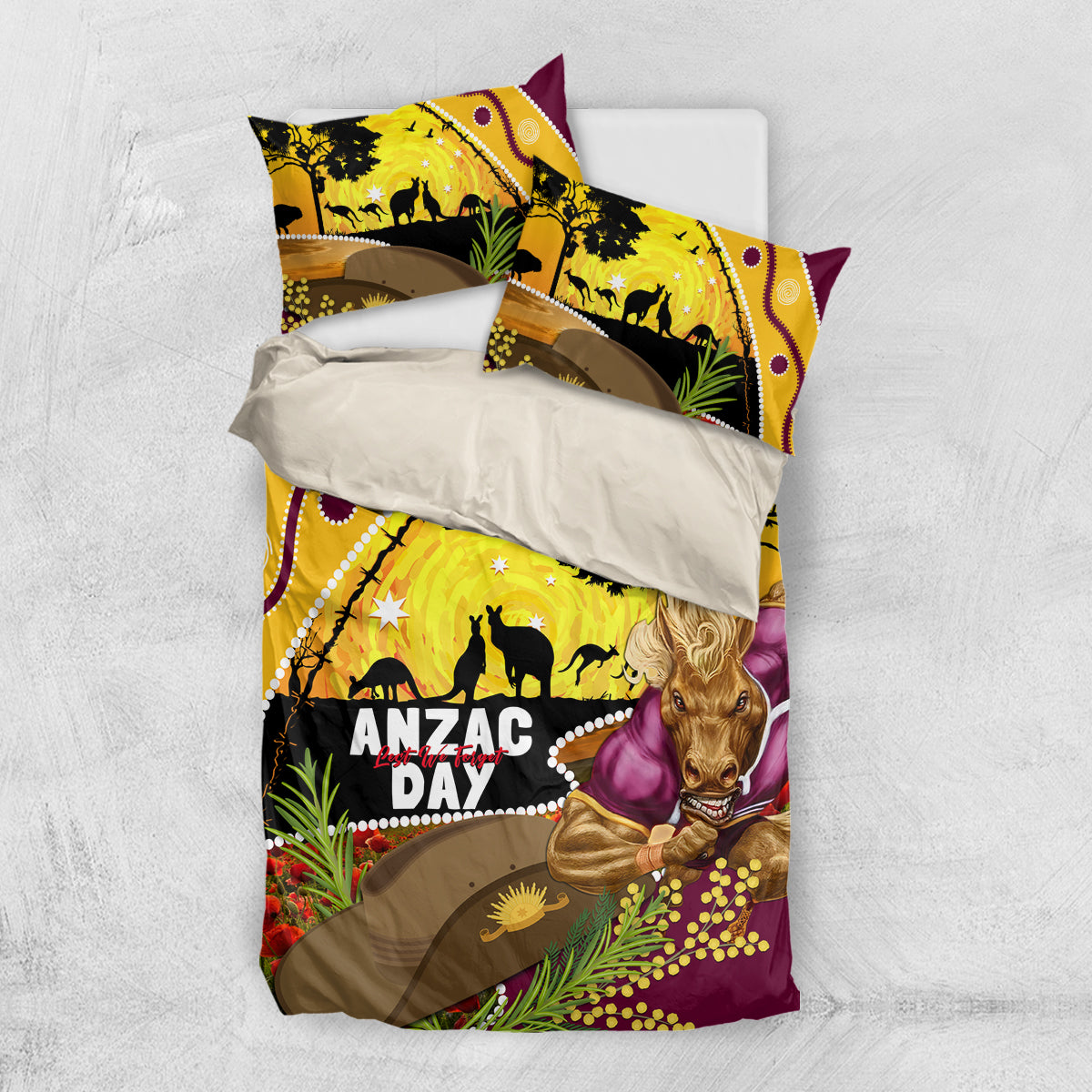 Broncos ANZAC Day Bedding Set Mascot Rosemary Starring Night Style - Vibe Hoodie Shop