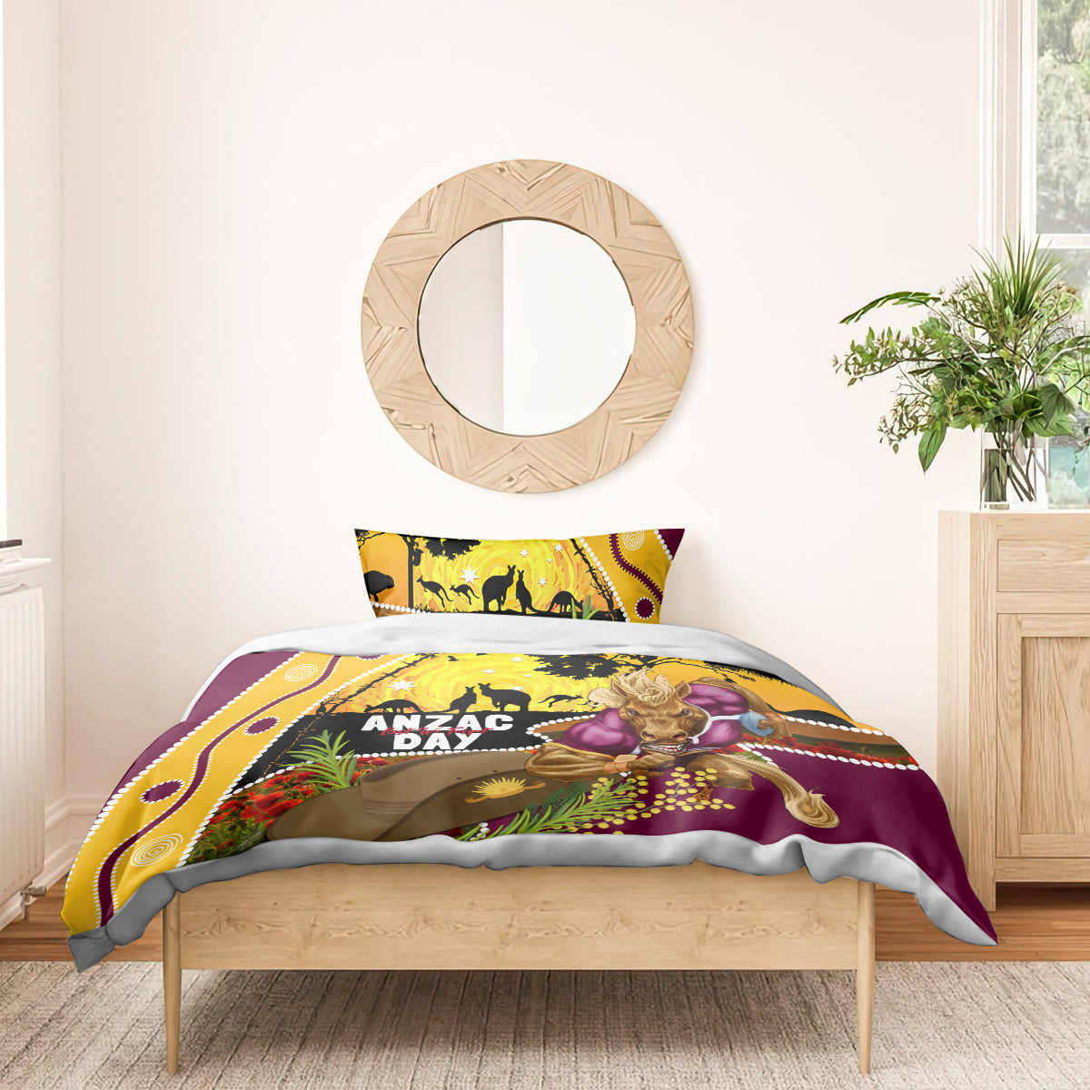 Broncos ANZAC Day Bedding Set Mascot Rosemary Starring Night Style - Vibe Hoodie Shop