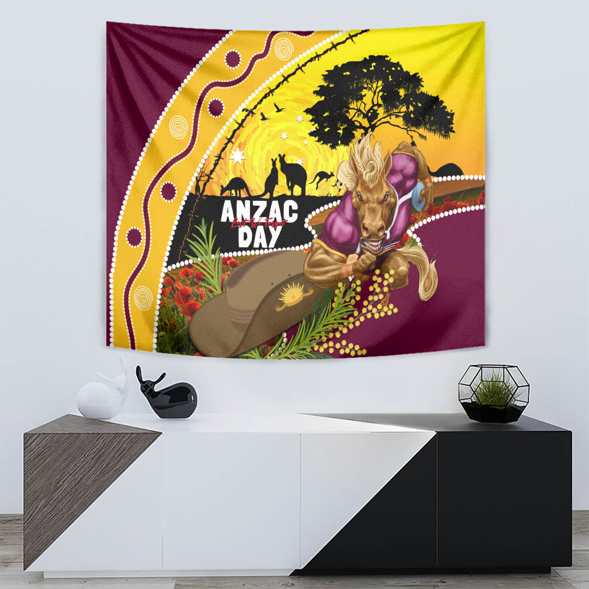 Broncos ANZAC Day Tapestry Mascot Rosemary Starring Night Style - Vibe Hoodie Shop