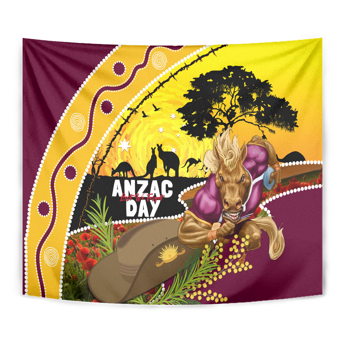 Broncos ANZAC Day Tapestry Mascot Rosemary Starring Night Style - Vibe Hoodie Shop