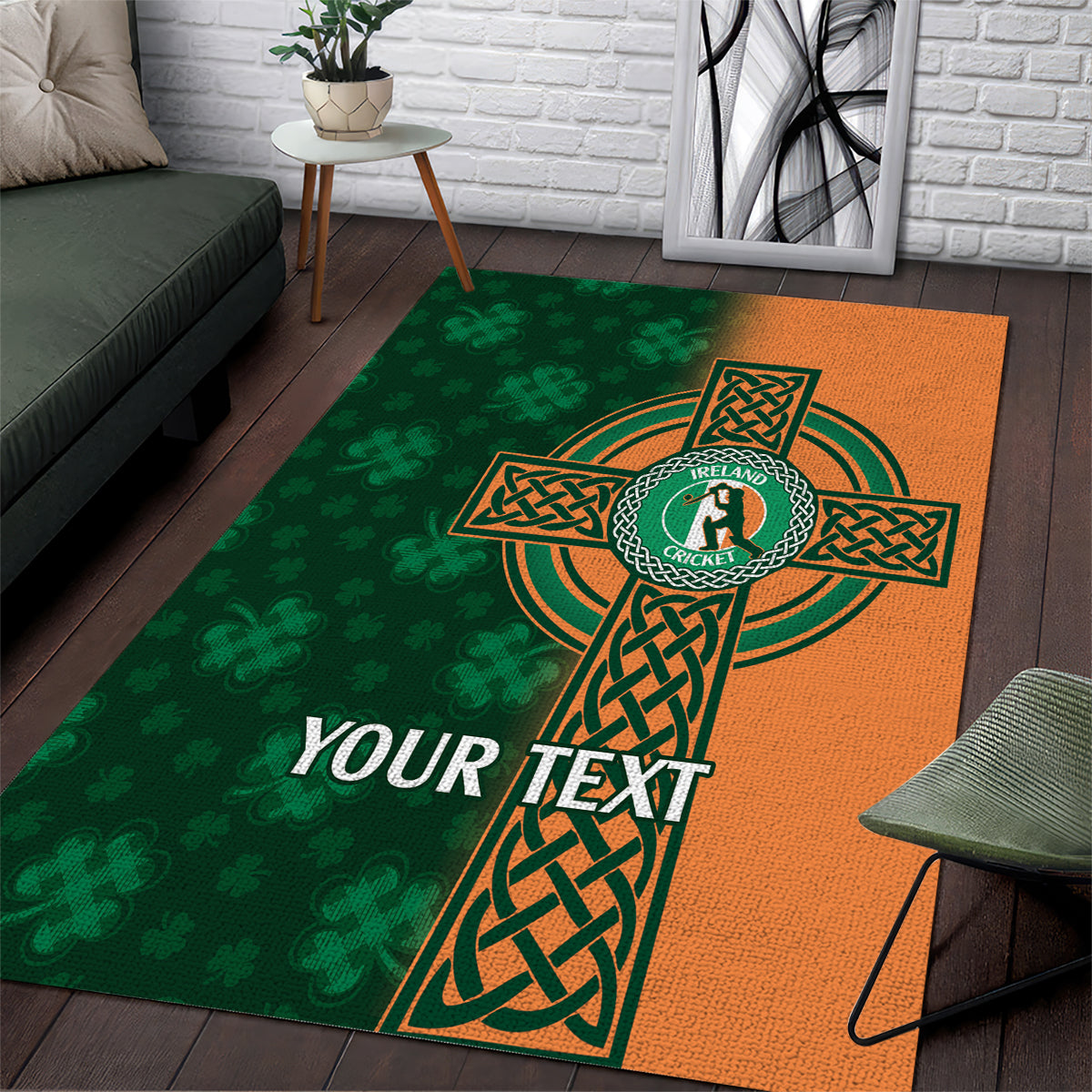 Custom Ireland Cricket Area Rug 2024 Celtic Shamrock Go Champions - Vibe Hoodie Shop