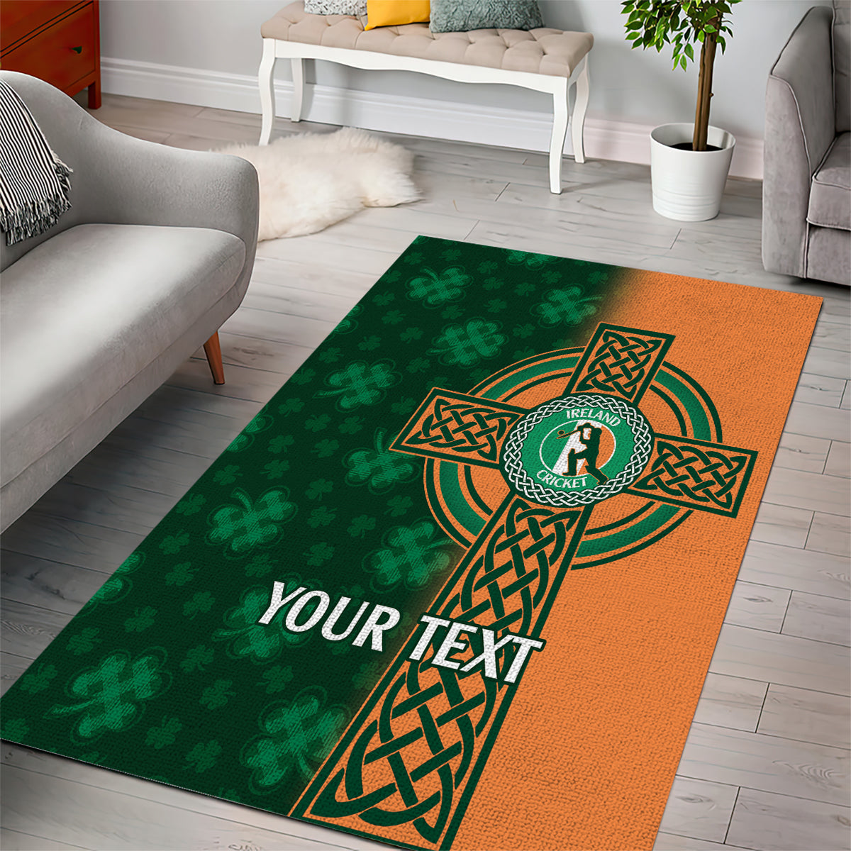 Custom Ireland Cricket Area Rug 2024 Celtic Shamrock Go Champions - Vibe Hoodie Shop