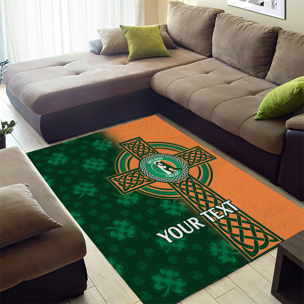 Custom Ireland Cricket Area Rug 2024 Celtic Shamrock Go Champions - Vibe Hoodie Shop