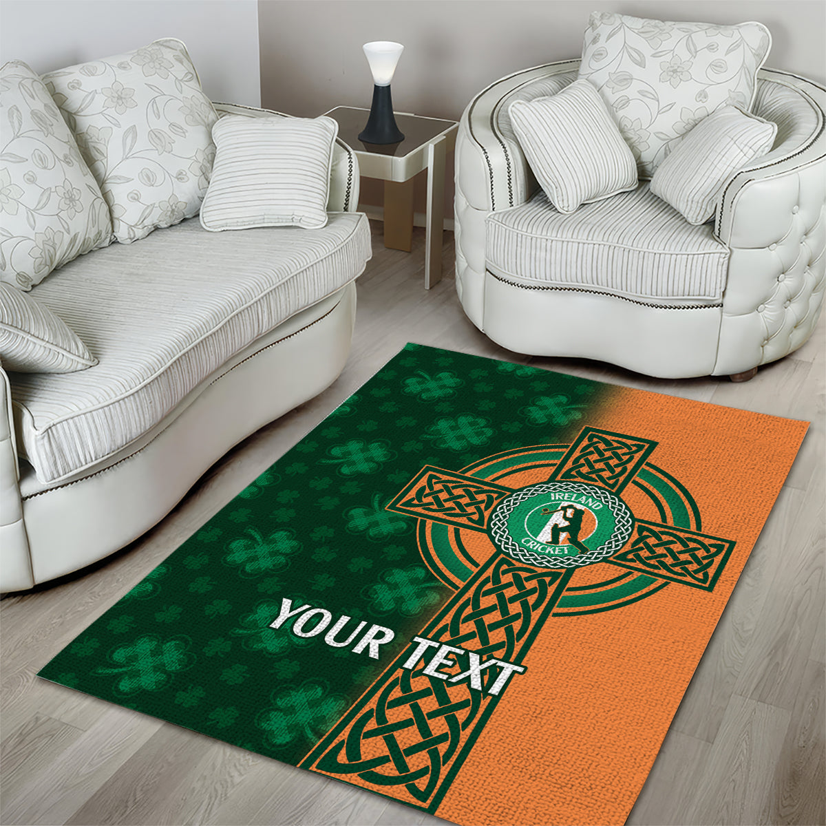 Custom Ireland Cricket Area Rug 2024 Celtic Shamrock Go Champions - Vibe Hoodie Shop