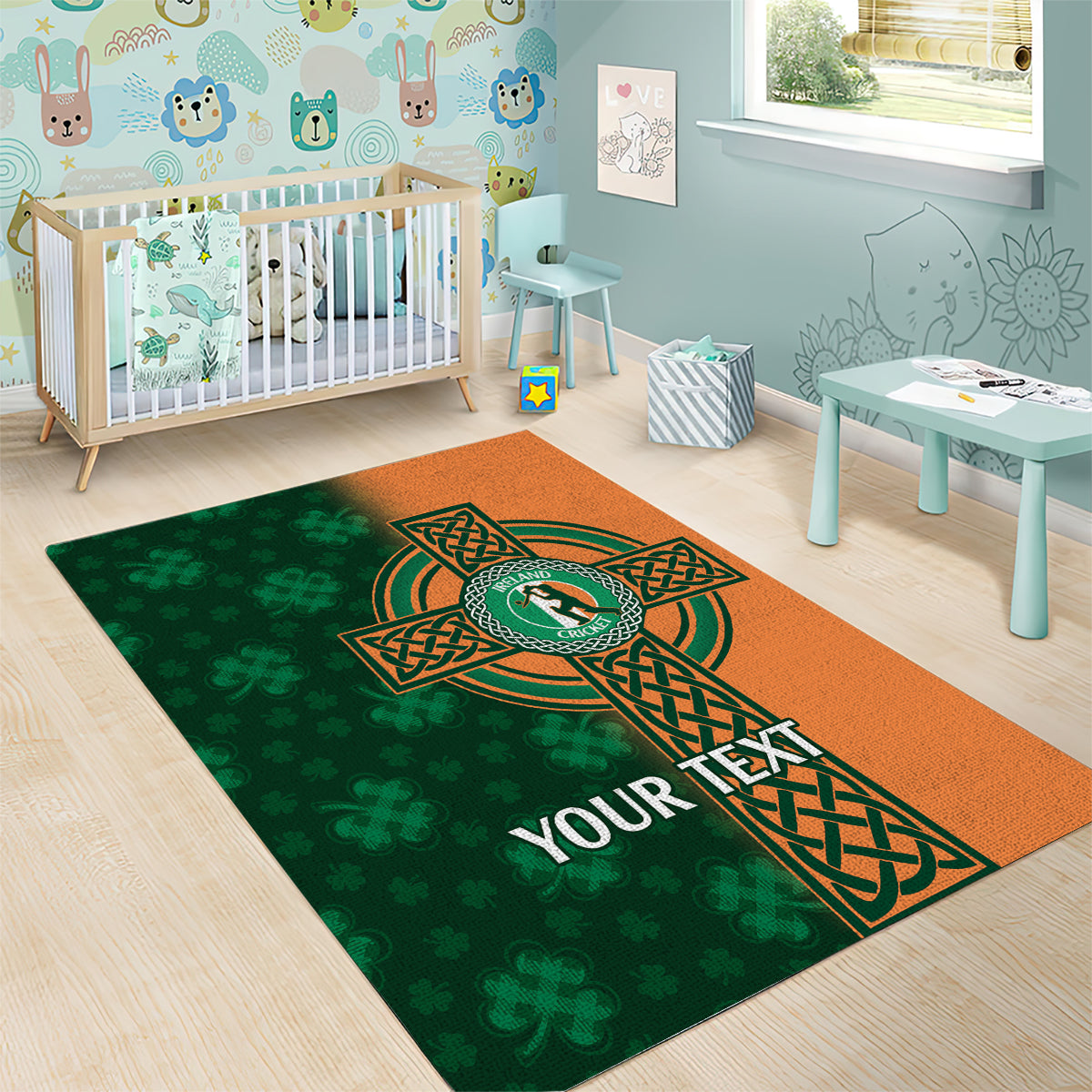 Custom Ireland Cricket Area Rug 2024 Celtic Shamrock Go Champions - Vibe Hoodie Shop