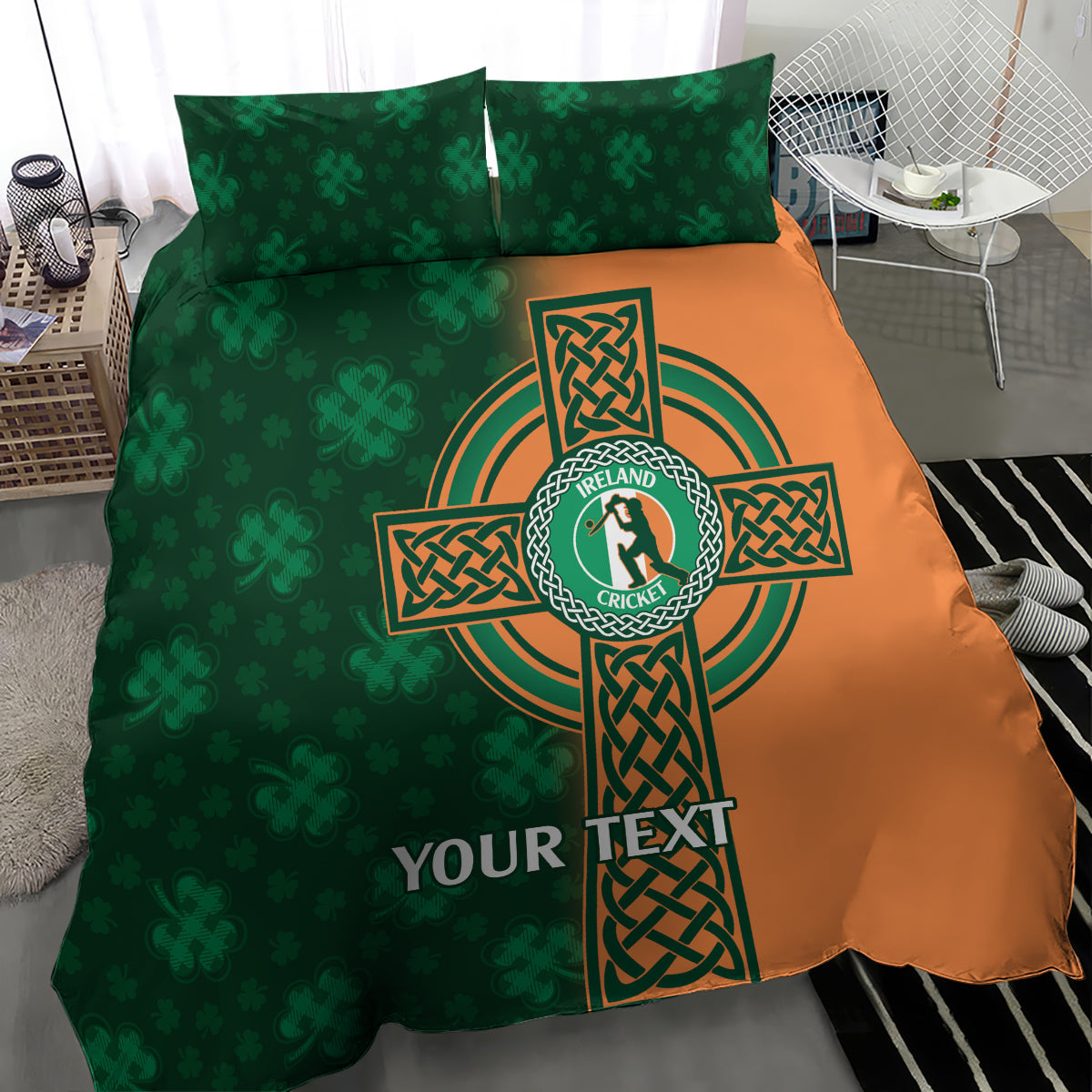 Custom Ireland Cricket Bedding Set 2024 Celtic Shamrock Go Champions - Vibe Hoodie Shop