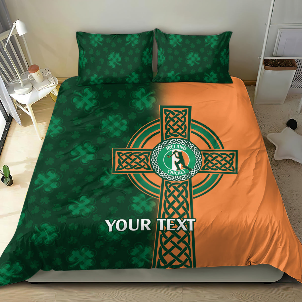 Custom Ireland Cricket Bedding Set 2024 Celtic Shamrock Go Champions - Vibe Hoodie Shop