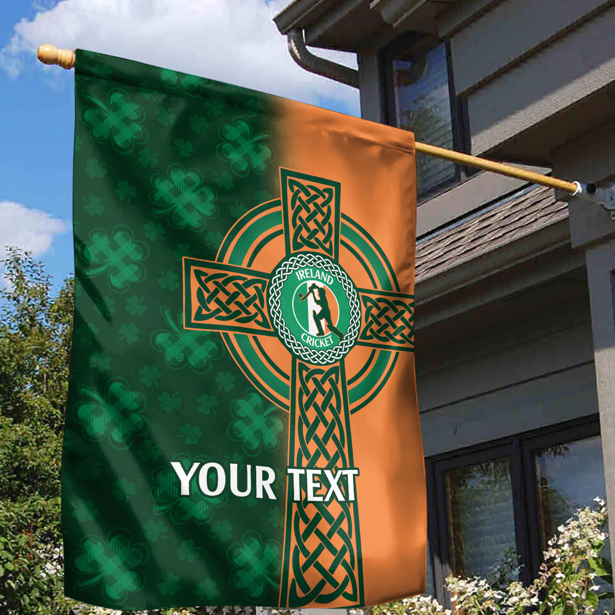 Custom Ireland Cricket Garden Flag 2024 Celtic Shamrock Go Champions - Vibe Hoodie Shop