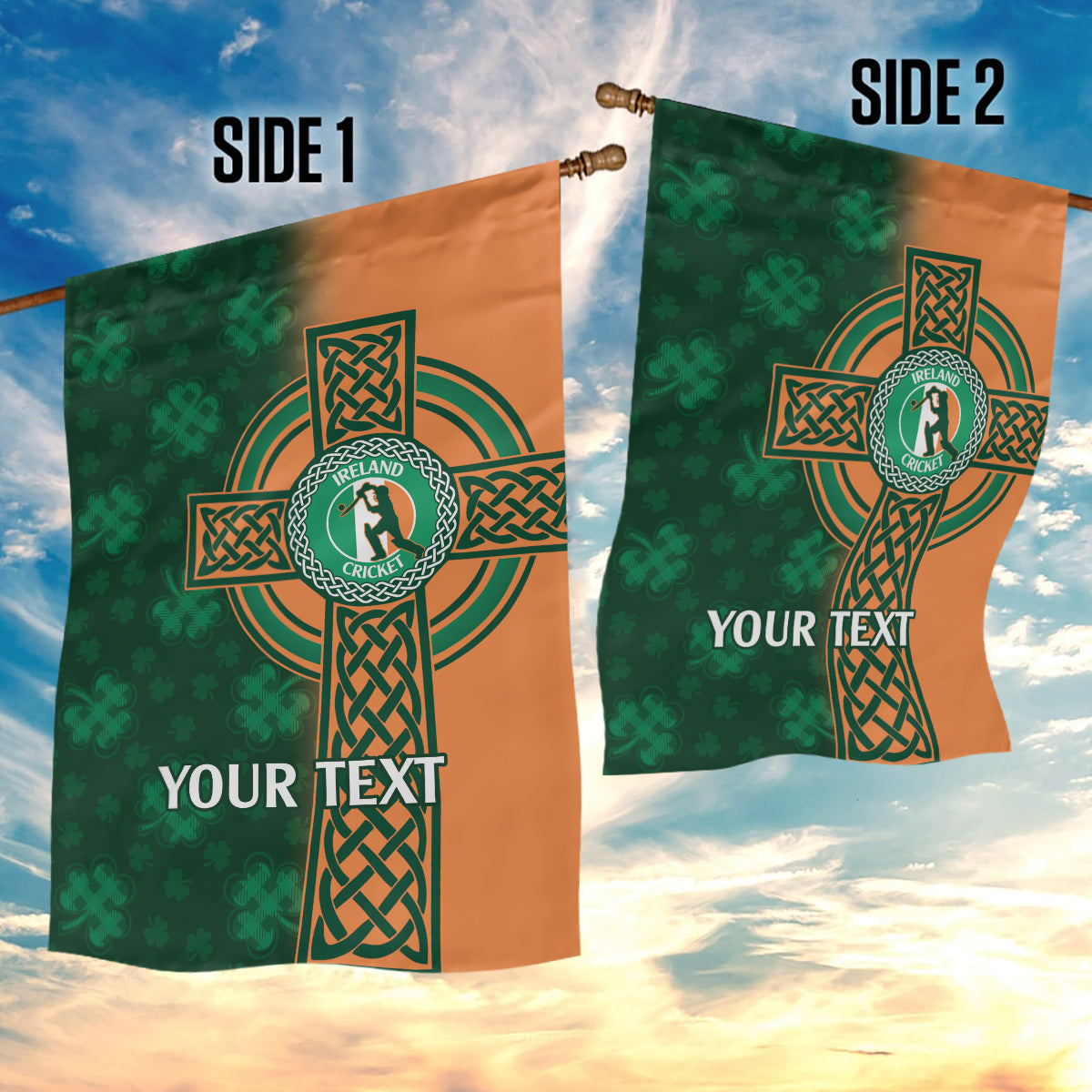 Custom Ireland Cricket Garden Flag 2024 Celtic Shamrock Go Champions - Vibe Hoodie Shop