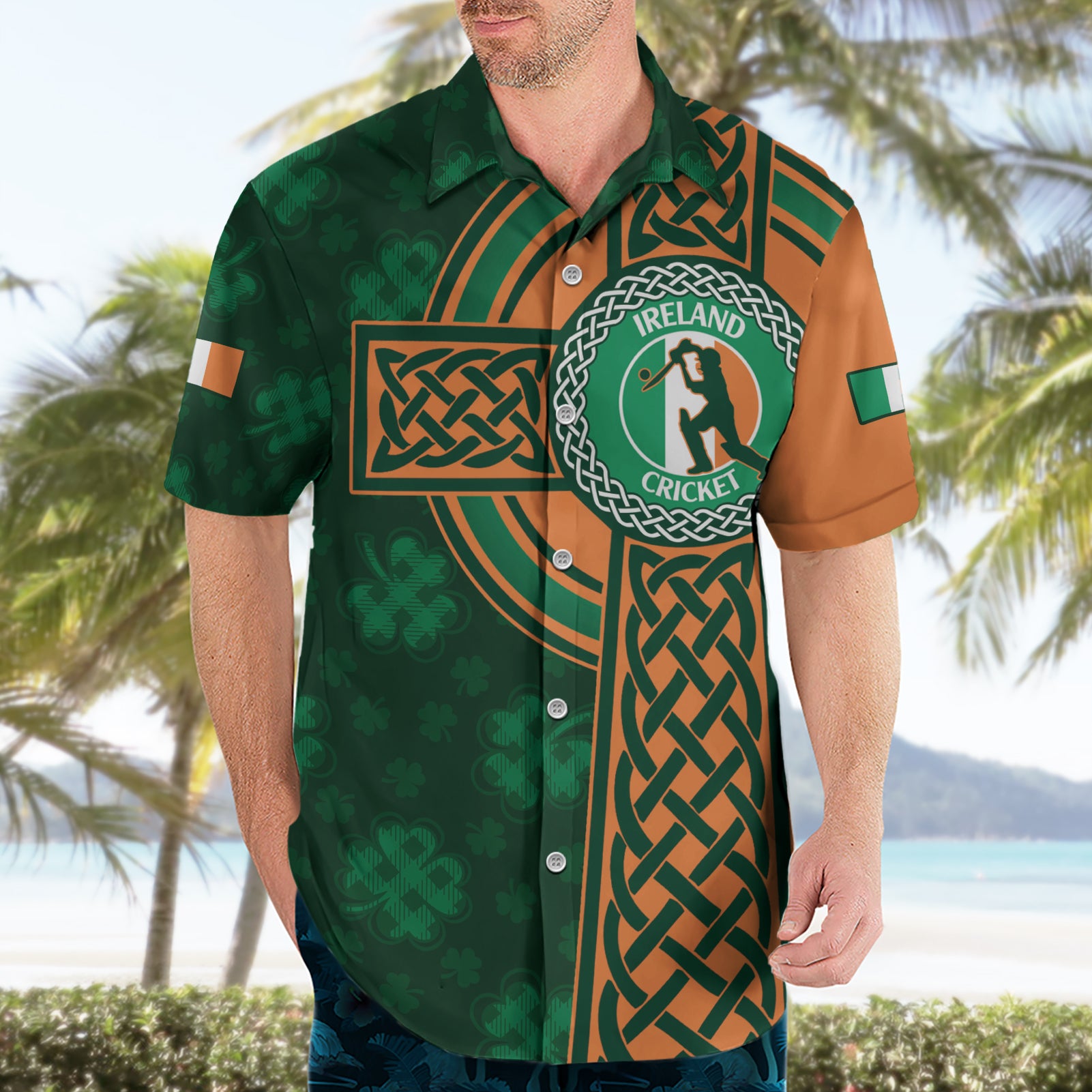 Custom Ireland Cricket Hawaiian Shirt 2024 Celtic Shamrock Go Champions - Vibe Hoodie Shop