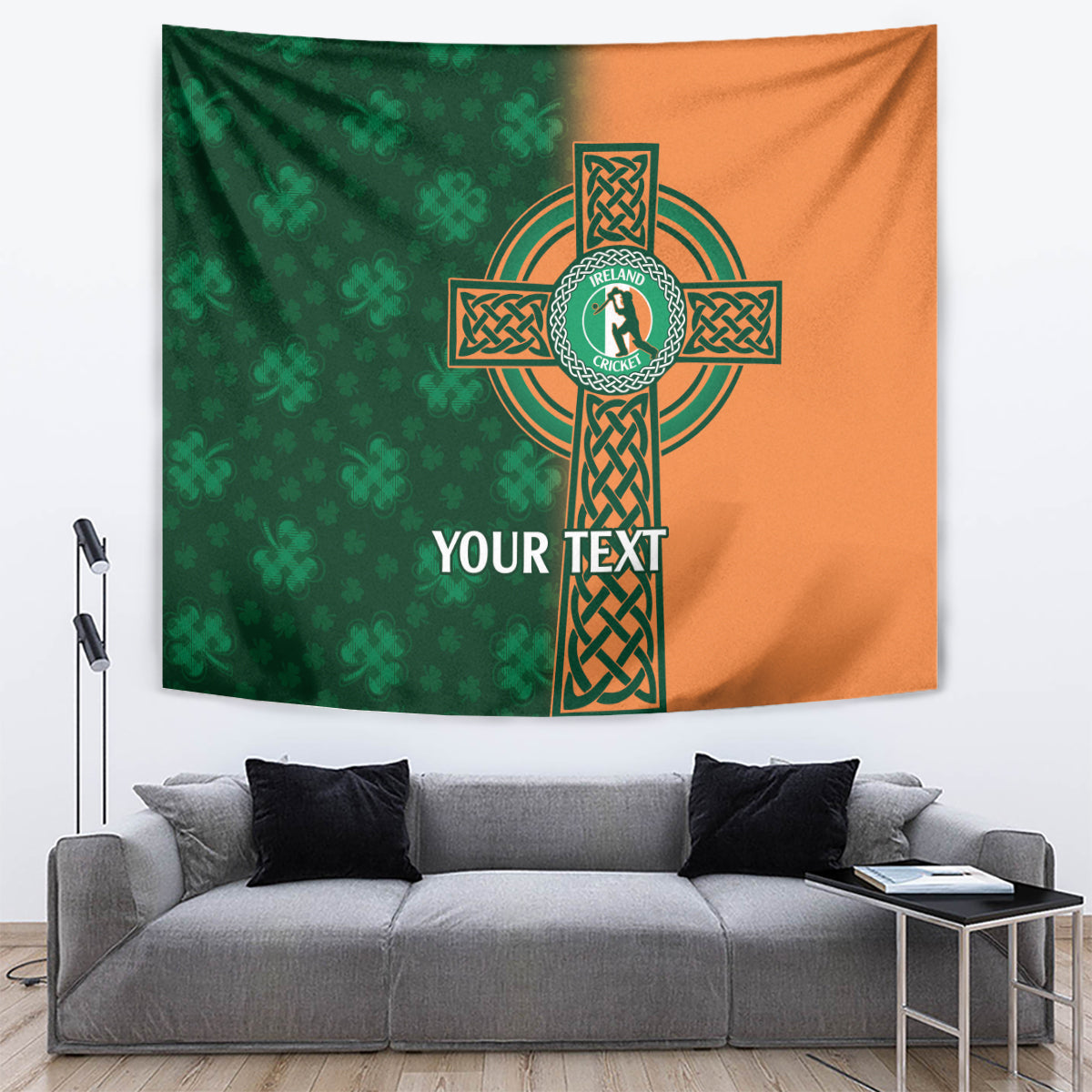 Custom Ireland Cricket Tapestry 2024 Celtic Shamrock Go Champions - Vibe Hoodie Shop