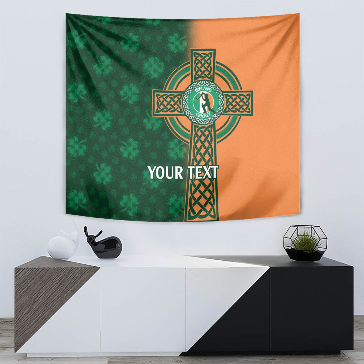 Custom Ireland Cricket Tapestry 2024 Celtic Shamrock Go Champions - Vibe Hoodie Shop