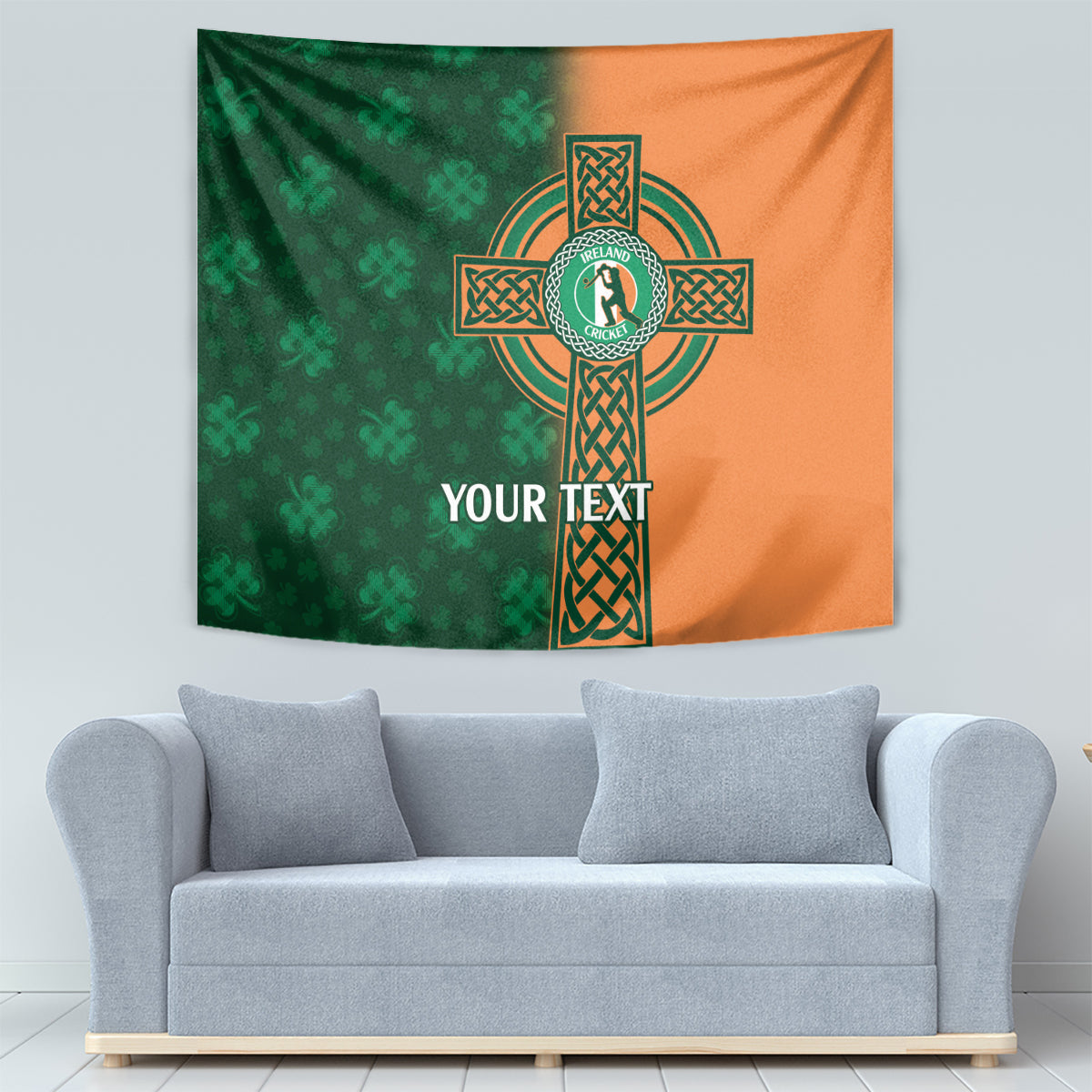 Custom Ireland Cricket Tapestry 2024 Celtic Shamrock Go Champions - Vibe Hoodie Shop