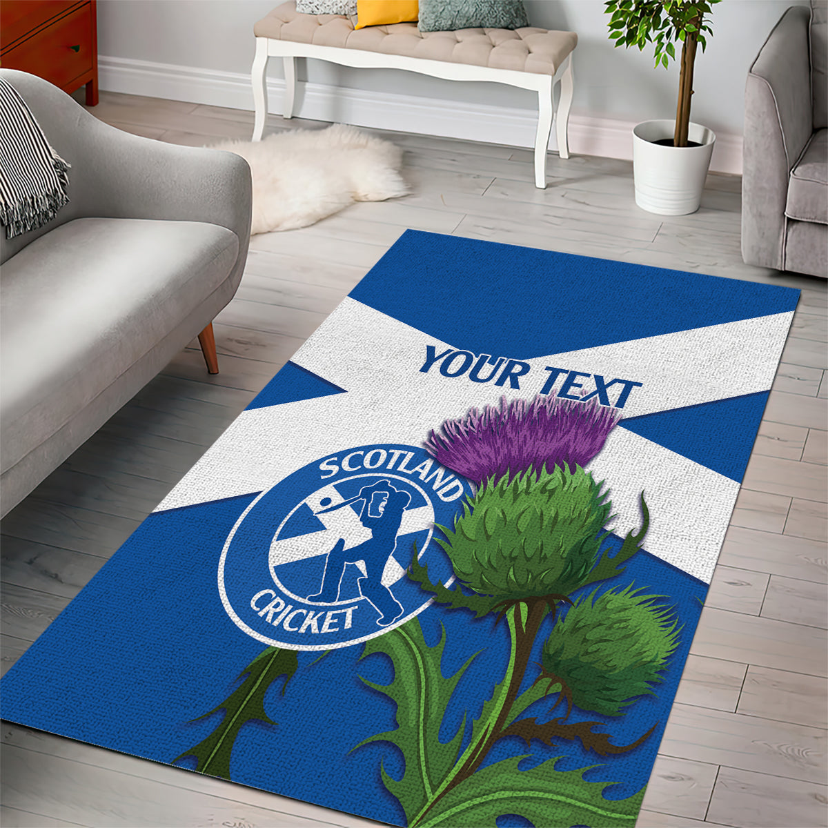 Custom Scotland Cricket Area Rug 2024 Scottish Thistle Flag Style - Vibe Hoodie Shop