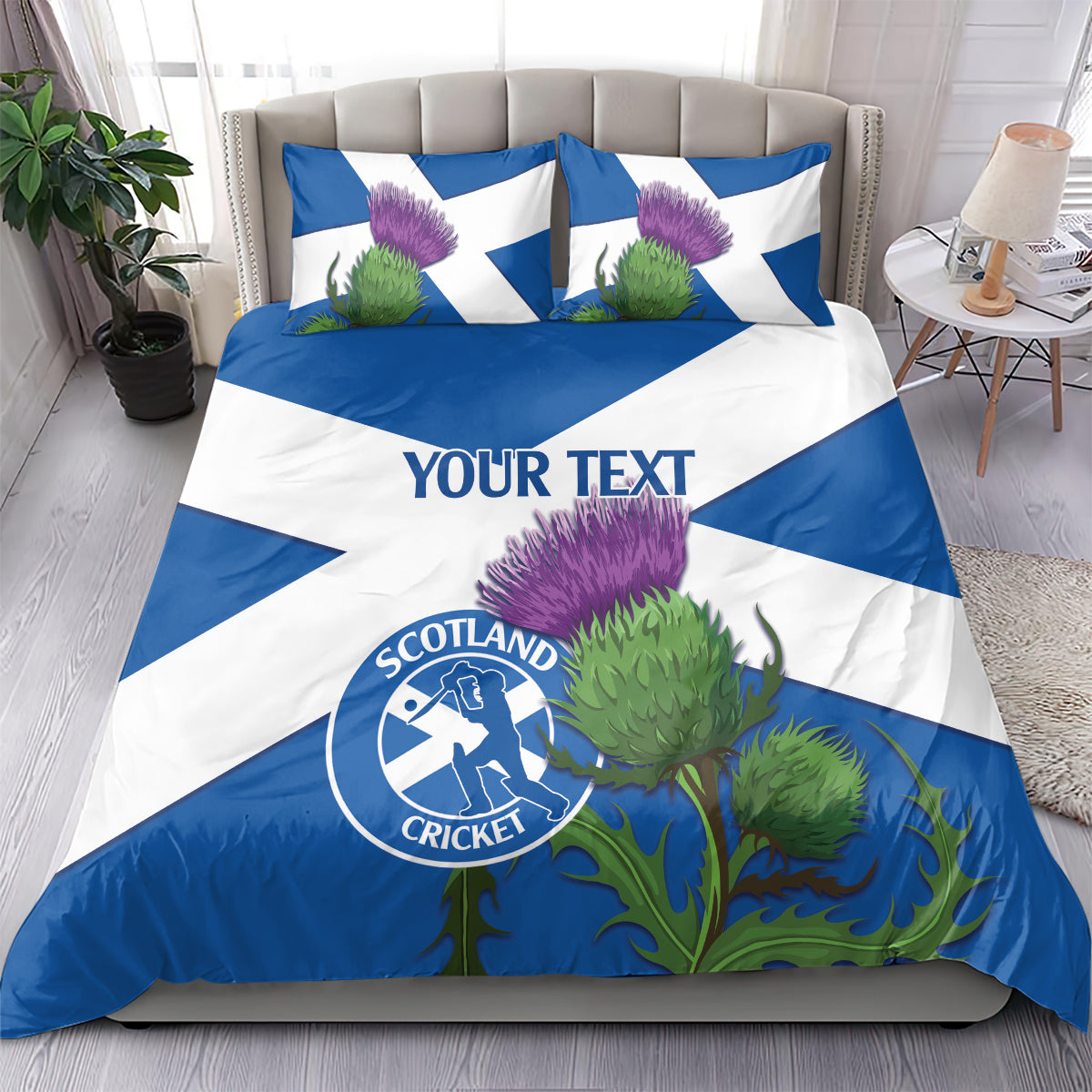 Custom Scotland Cricket Bedding Set 2024 Scottish Thistle Flag Style - Vibe Hoodie Shop