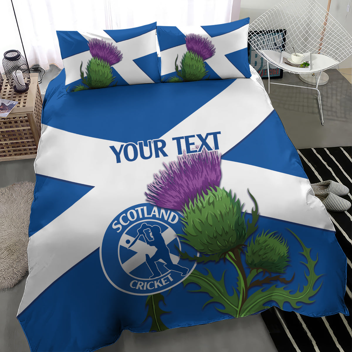 Custom Scotland Cricket Bedding Set 2024 Scottish Thistle Flag Style - Vibe Hoodie Shop