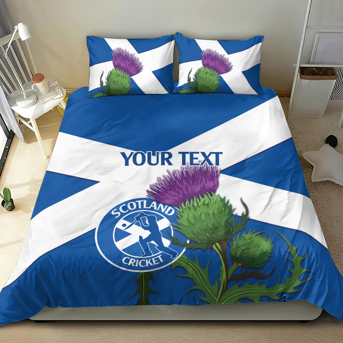 Custom Scotland Cricket Bedding Set 2024 Scottish Thistle Flag Style - Vibe Hoodie Shop