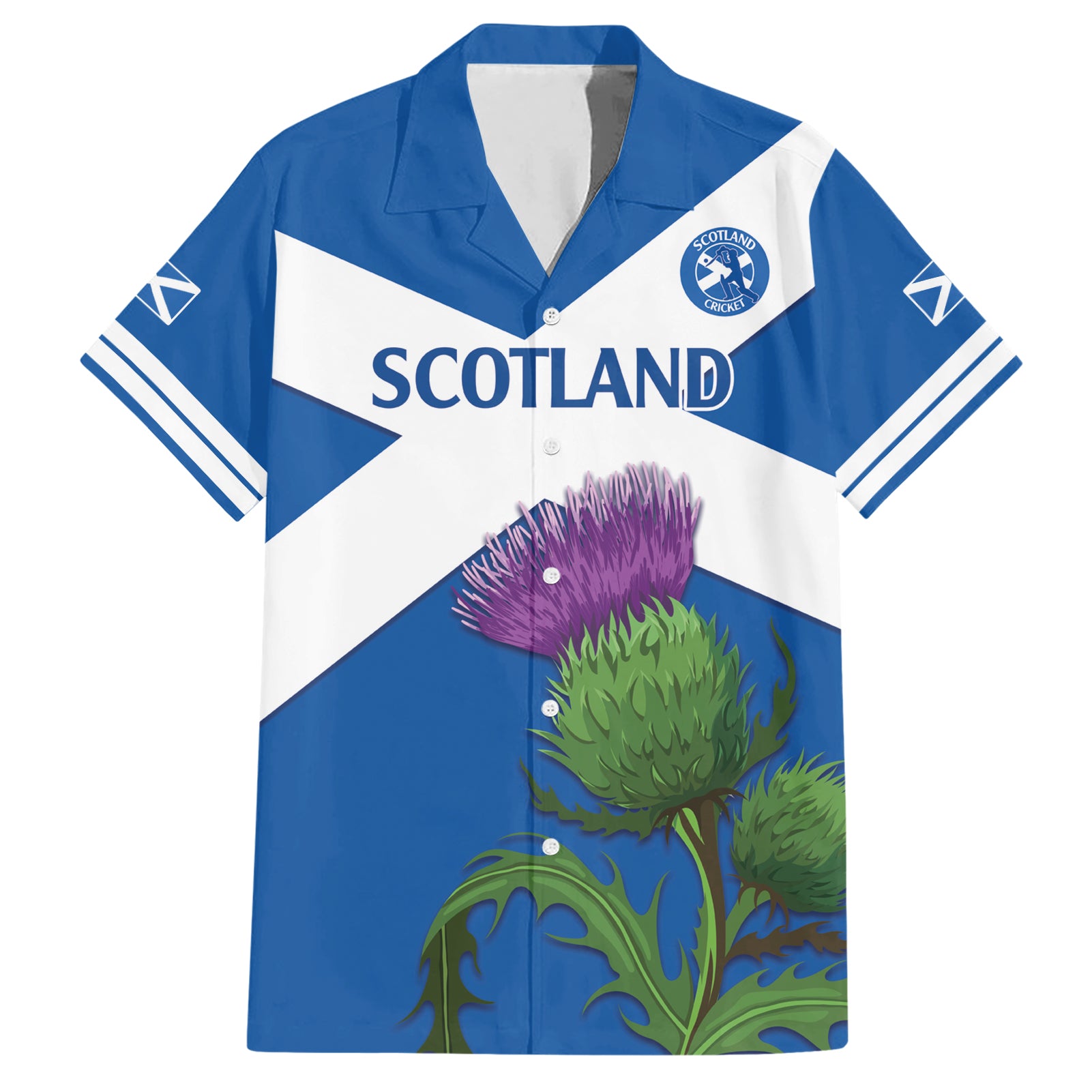 Custom Scotland Cricket Hawaiian Shirt 2024 Scottish Thistle Flag Style - Vibe Hoodie Shop