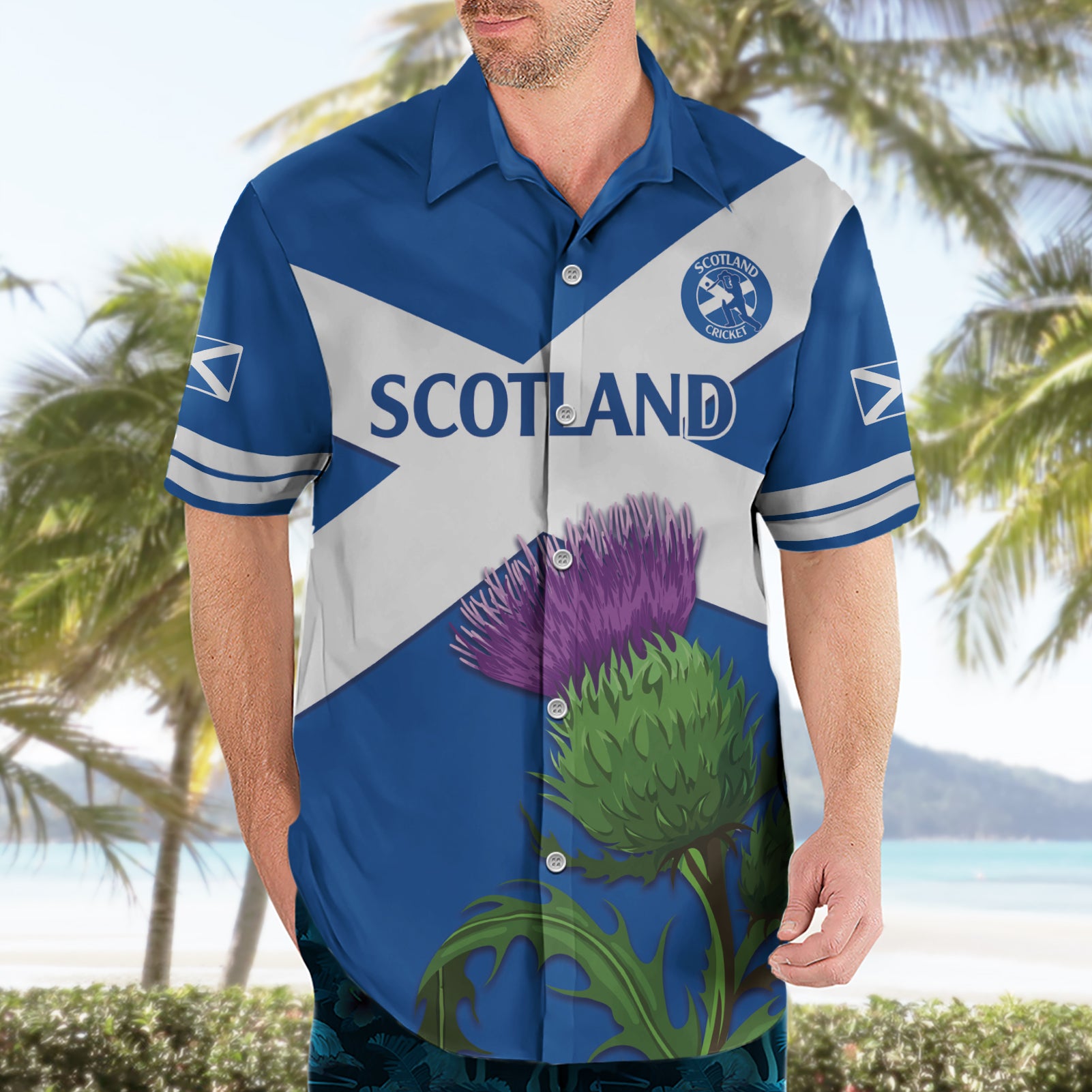 Custom Scotland Cricket Hawaiian Shirt 2024 Scottish Thistle Flag Style - Vibe Hoodie Shop