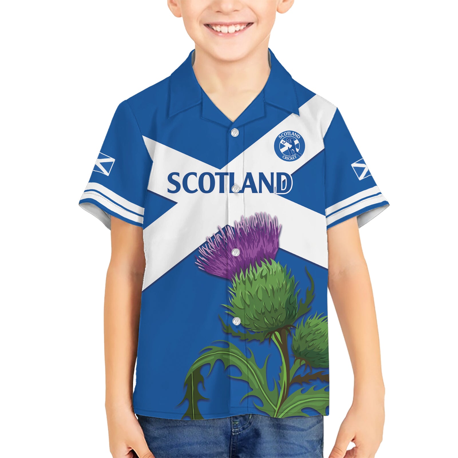 Custom Scotland Cricket Hawaiian Shirt 2024 Scottish Thistle Flag Style - Vibe Hoodie Shop